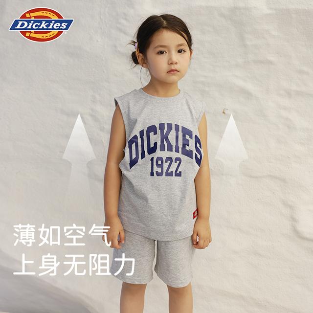 Dickies童装纯棉无袖背心+短裤女童夏装套装薄款男童休闲运动套装