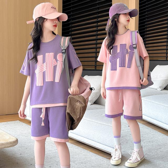 儿童短袖夏季套装2025新款女童夏款中大童女孩休闲运动两件套时尚