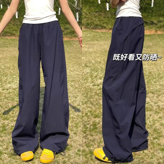 美式复古速干工装裤女夏季薄款2025新款高腰宽松垂感休闲阔腿裤子