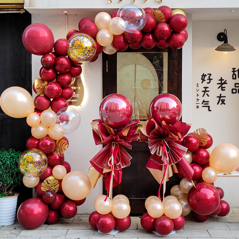 kt板红色汽球气球链拱门场景布置乔迁开业周年结婚订婚生日背