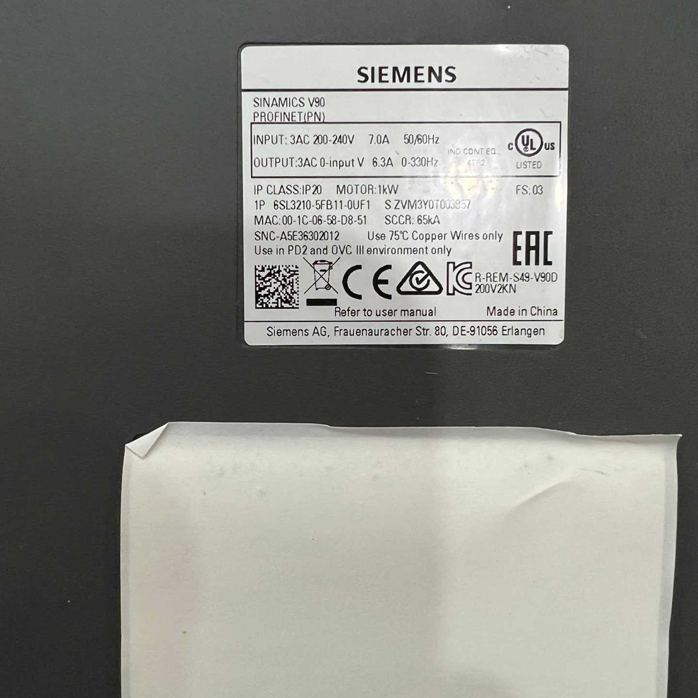 议~6SL3210-5FB11-0UF1V90驱动器1KW