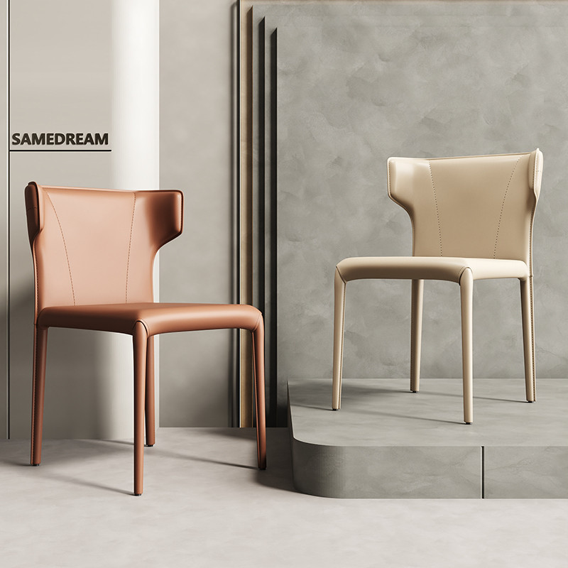 轻奢高级感家用餐椅现代简约餐厅马鞍皮餐桌椅子网红休闲靠背