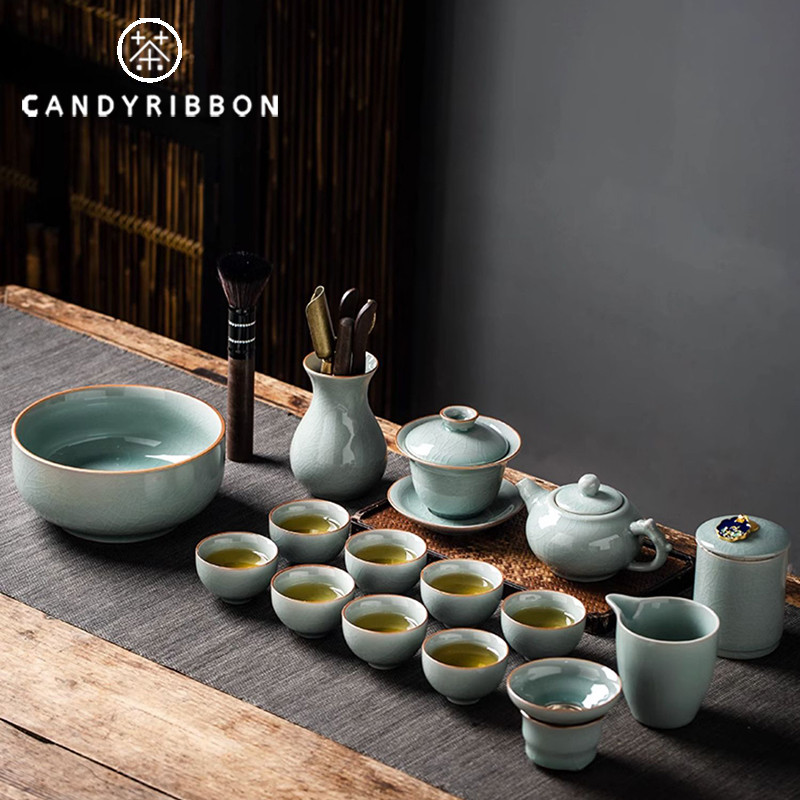 candyribbon冰裂釉功夫茶具套装办公室会客青瓷陶瓷茶壶盖碗
