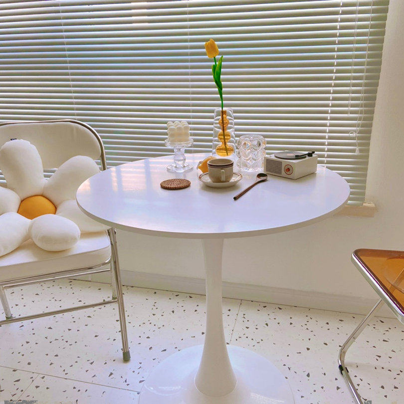 简约休闲餐桌白色北欧咖啡桌奶茶洽谈桌子ins郁金香阳台小圆