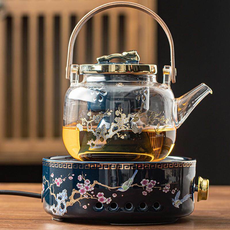 电陶炉煮茶器玻璃沏茶煮茶壶烧水泡喝茶壶圆形大容量蒸汽围炉