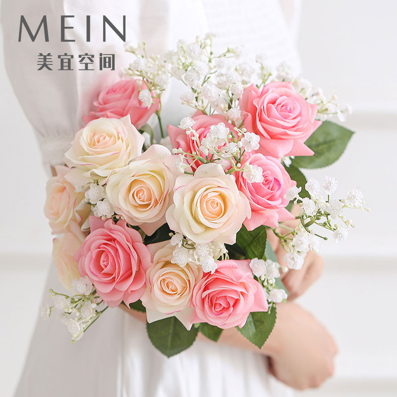 手感保湿玫瑰高仿真玫瑰仿真花束客厅餐桌面软装饰假花艺家居