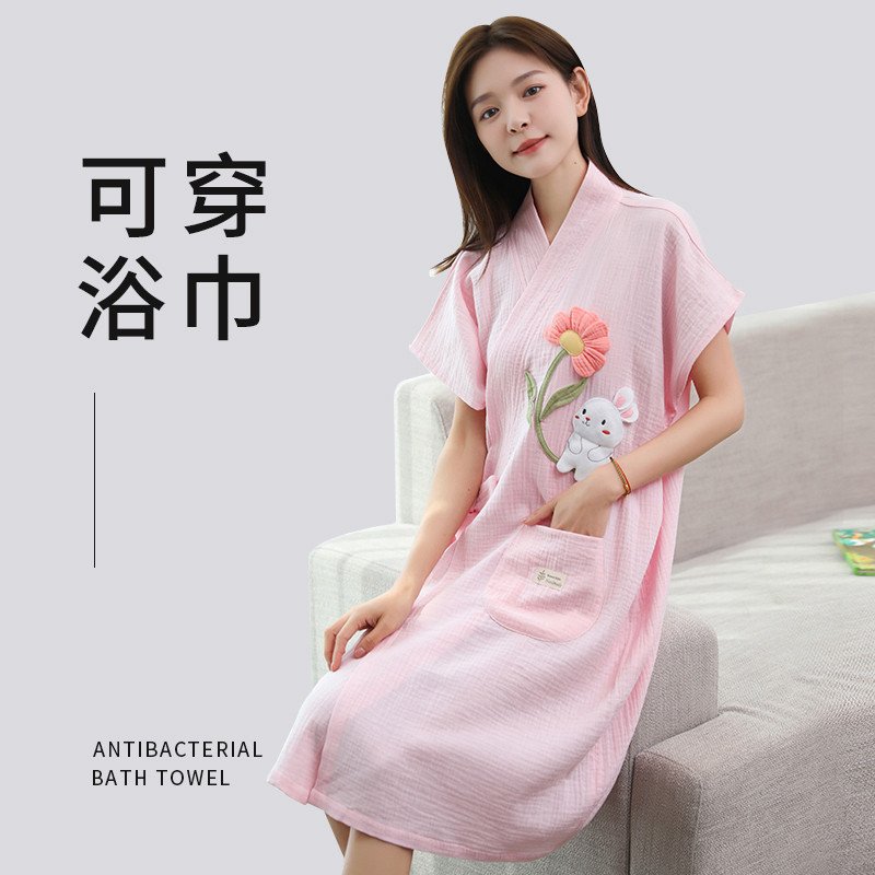 暖优浴巾家用女可穿可裹巾纯棉全棉夏季吸水纱布大人洗澡浴袍浴裙