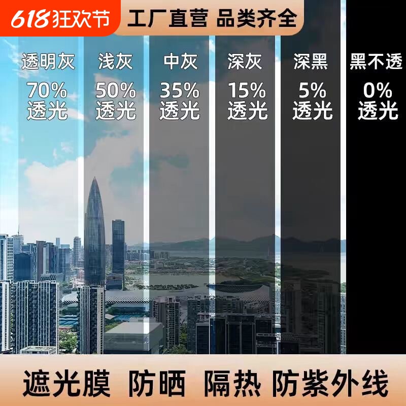 窗户防晒隔热膜玻璃贴纸防窥遮光遮阳单向透视贴膜超强磨砂透光