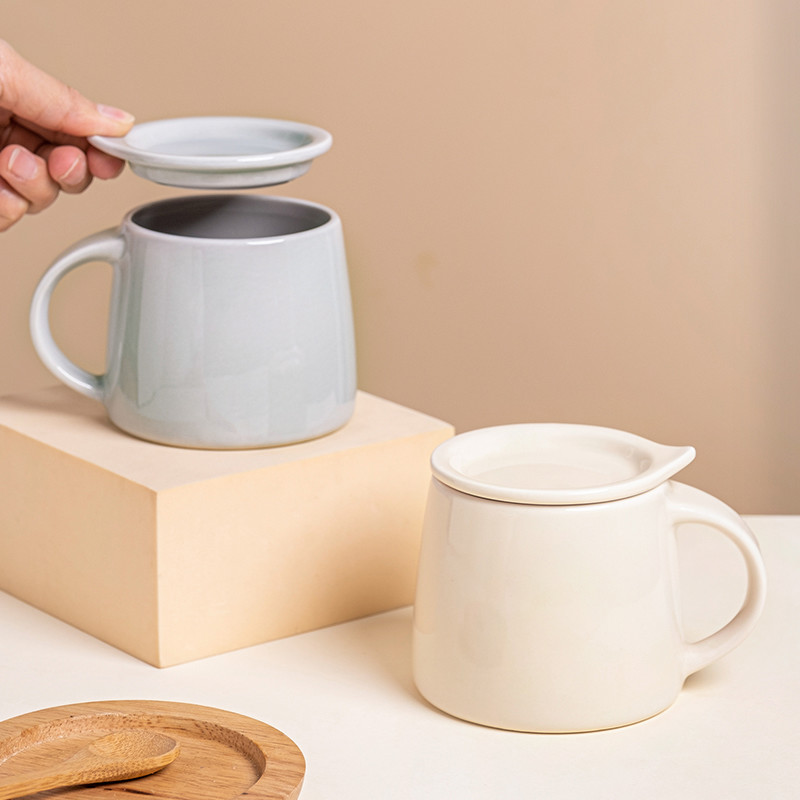 西比尔日式马克杯带盖陶瓷杯耐高温家用咖啡牛奶杯茶杯办公室杯子