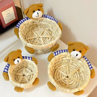 近期风大的黄油小熊！手工编织收纳筐迷你小篮子收纳篮桌面收