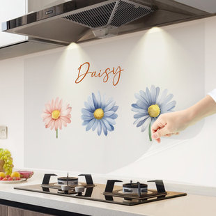 厨房防油贴纸清新植物花卉防水透明耐高温油烟机灶台瓷砖静电