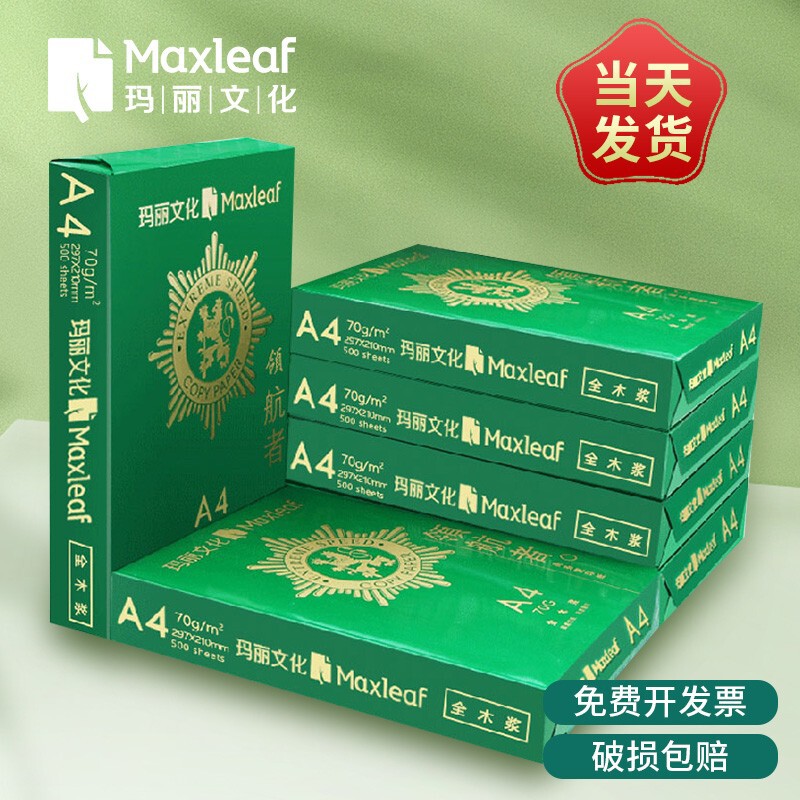 玛丽A4复印纸打印白纸70g整箱a4打印用纸80G办公用纸整箱5包装2