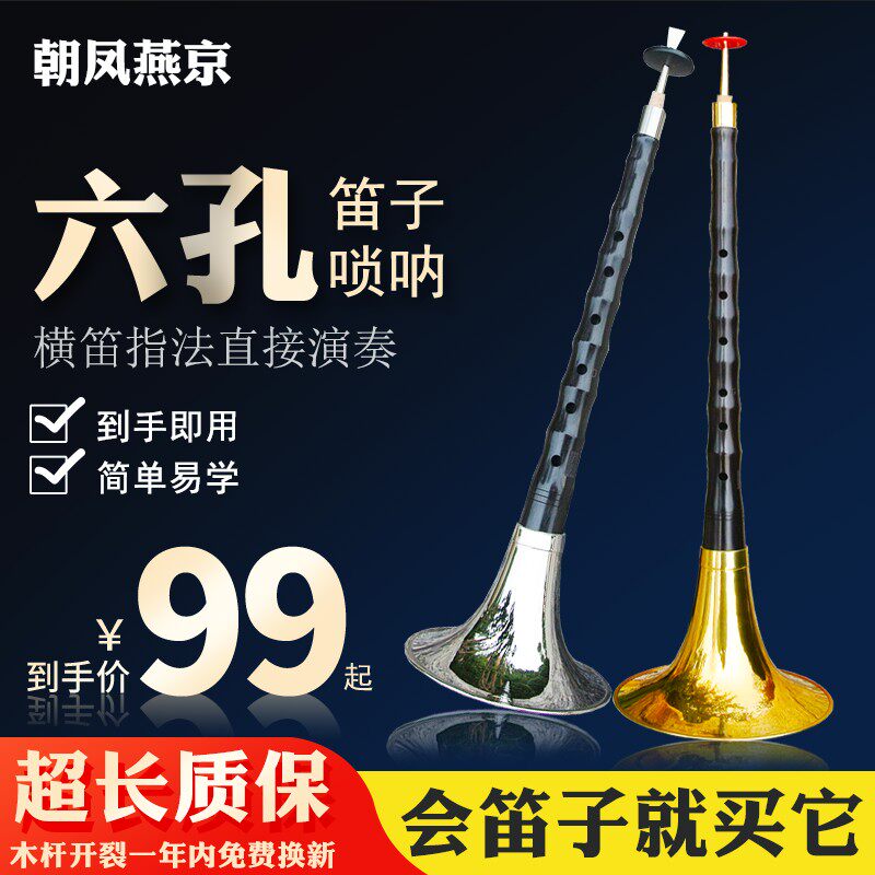 笛子唢呐乐器 全套乌木杆专业六孔唢呐6孔大中小号成人儿童初学者