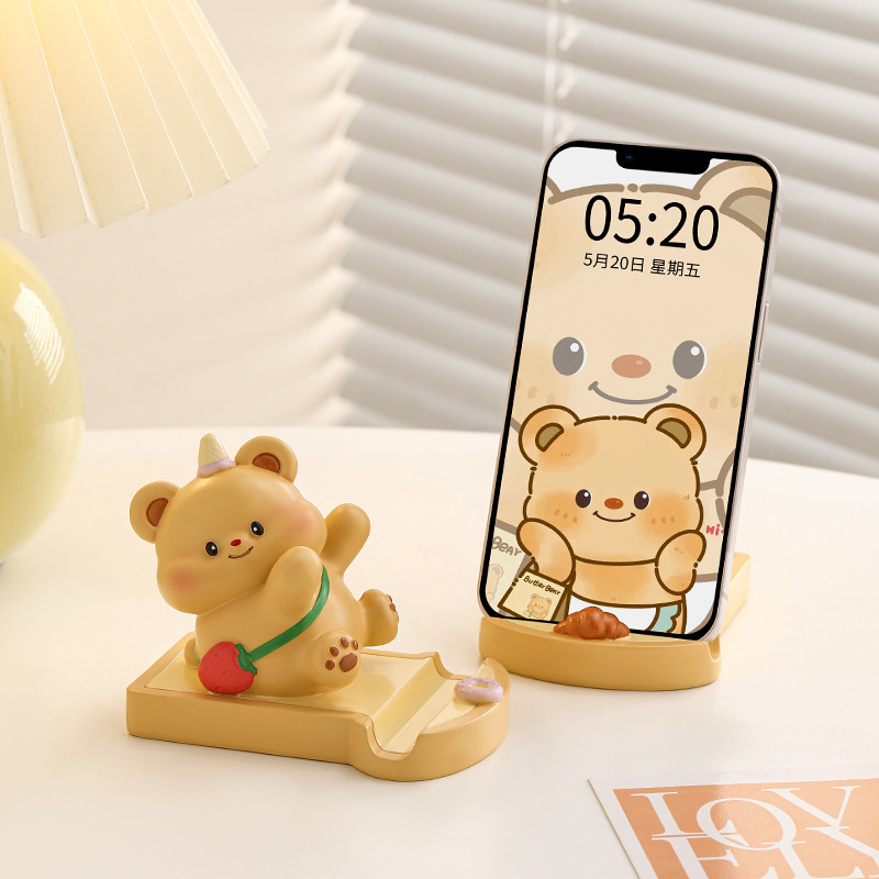 黄油小熊手机支架可爱创意办公室工位好物桌面装饰摆件生日小礼物