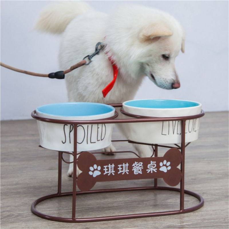 狗盆狗碗陶瓷狗碗狗盆双碗支架金毛大拉布拉多小型犬狗盆狗碗架子