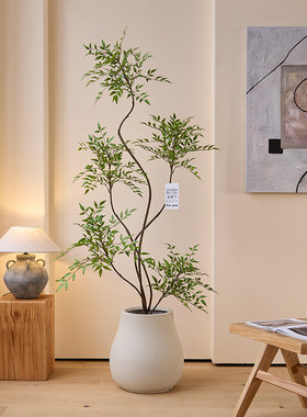 森空间仿真绿植室内软装搭配植物盆栽南天竹假树简约原木风格