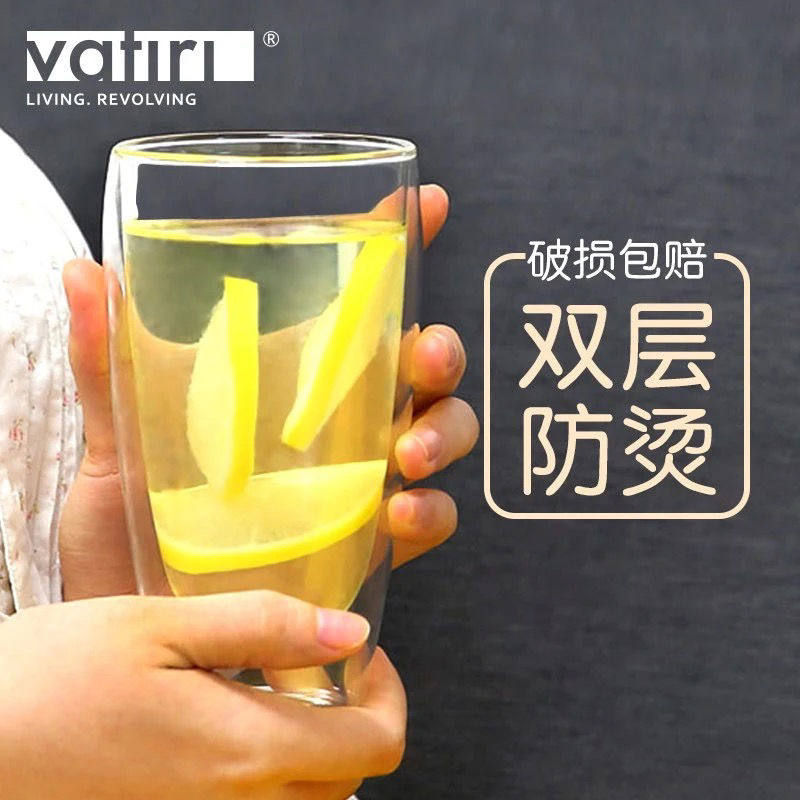 乐怡新款耐热日式圆形网红情侣款防烫牛奶茶杯双层带盖女玻璃水杯