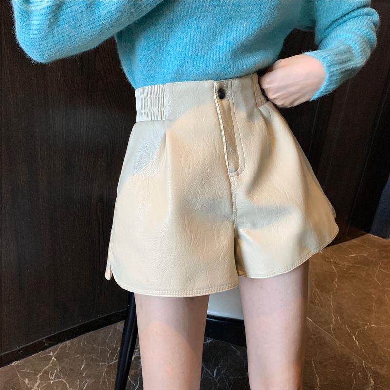 150小个子短裤女秋冬穿搭新款PU皮裤145高腰显瘦宽松阔腿靴裤女xs