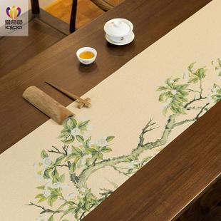 禅意茶台桌布茶席防水茶旗 玉燕梨花桌旗轻奢高端茶桌垫布新中式