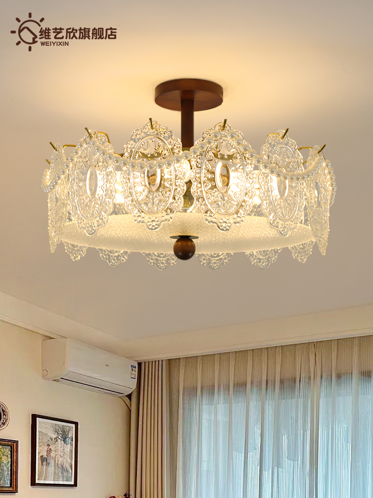 中世纪风格的灯卧室灯玻璃珍珠覆古美国无障碍豪华水晶灯2025新法