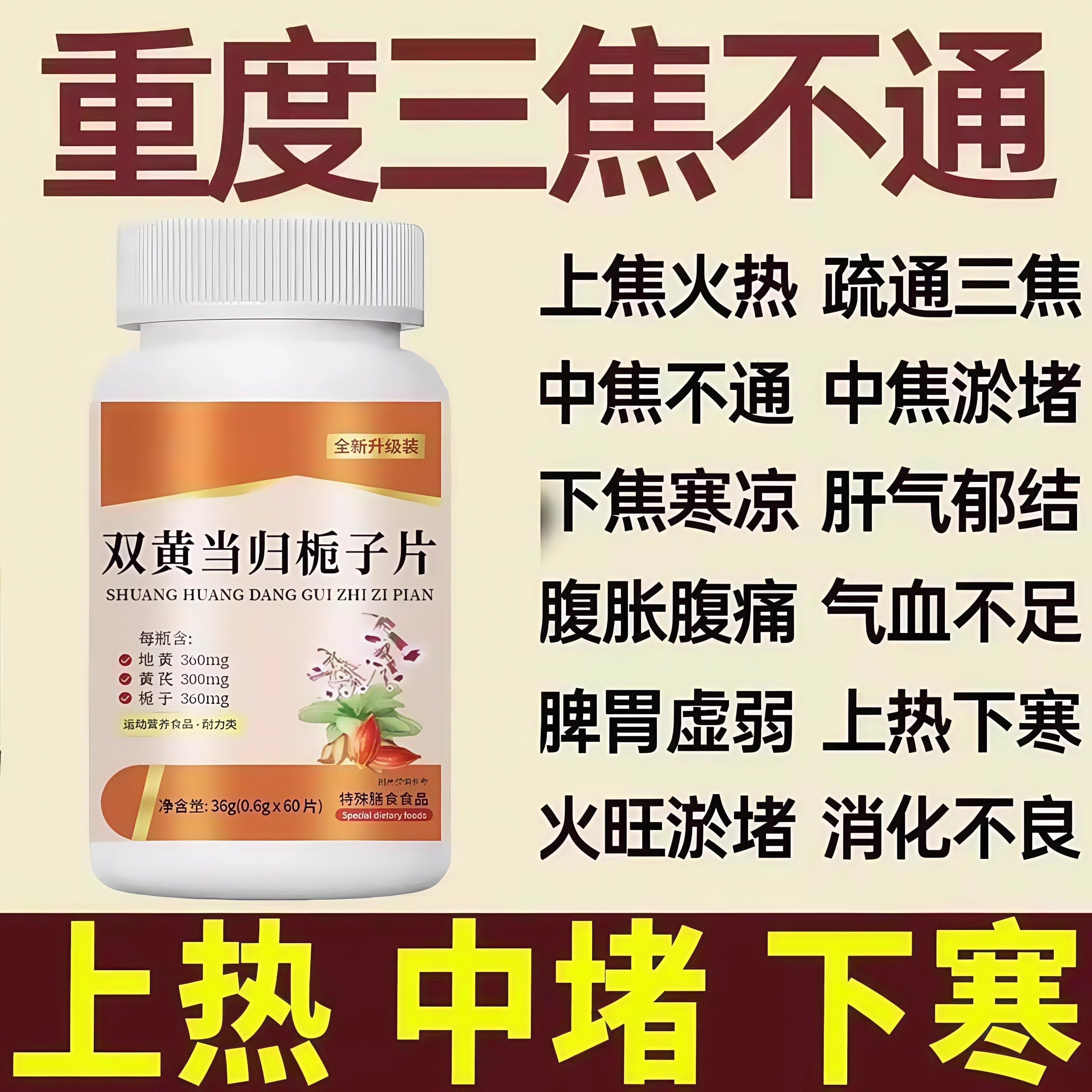 双黄当归栀子片滋补养生保健中焦不通上热下寒正品保障直播同款