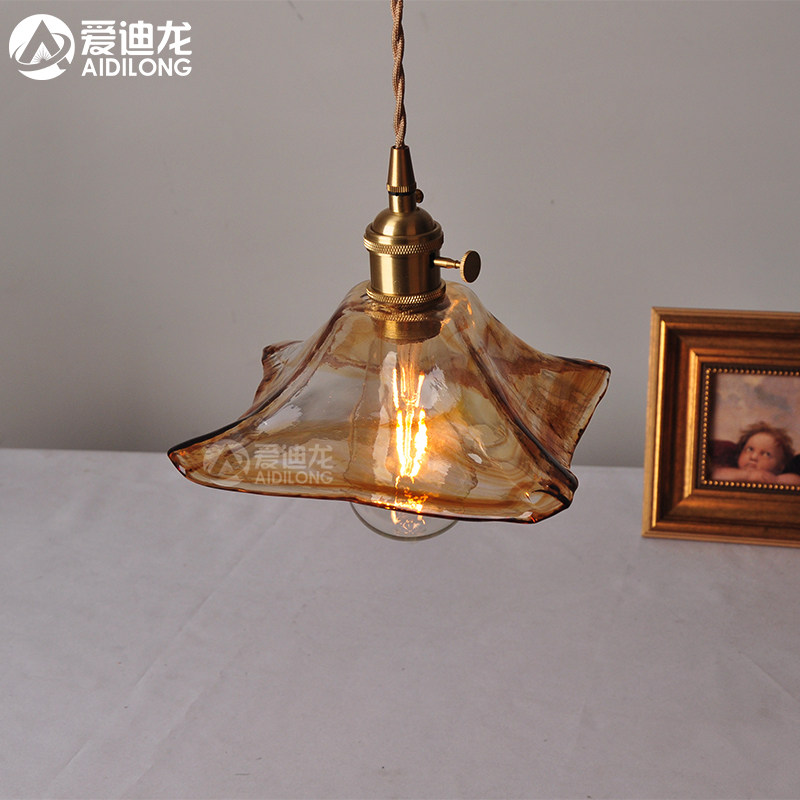 原色黄铜玻璃个性简约卧民宿室吧台床头灯北欧复古日系咖啡色吊灯