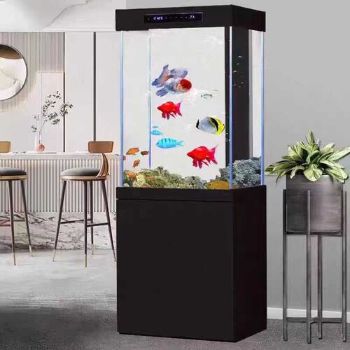 金鱼缸小型客厅生态底滤水族箱靠墙落地家用造景超白玻璃立式方形