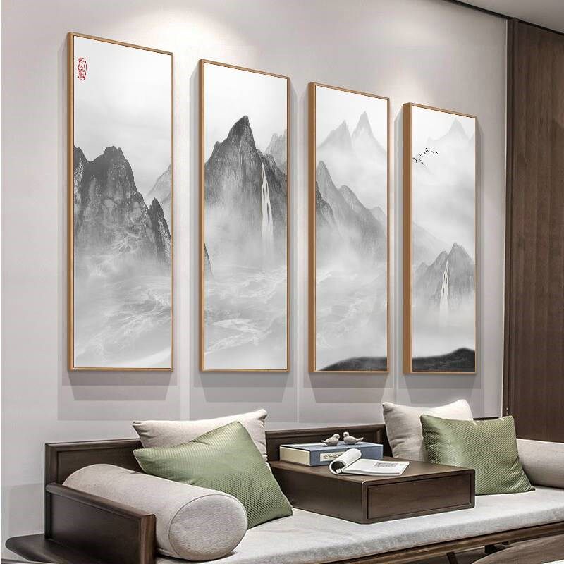 中式客厅装饰画大气中堂画挂画背景墙壁画水墨山水画接待室装饰品