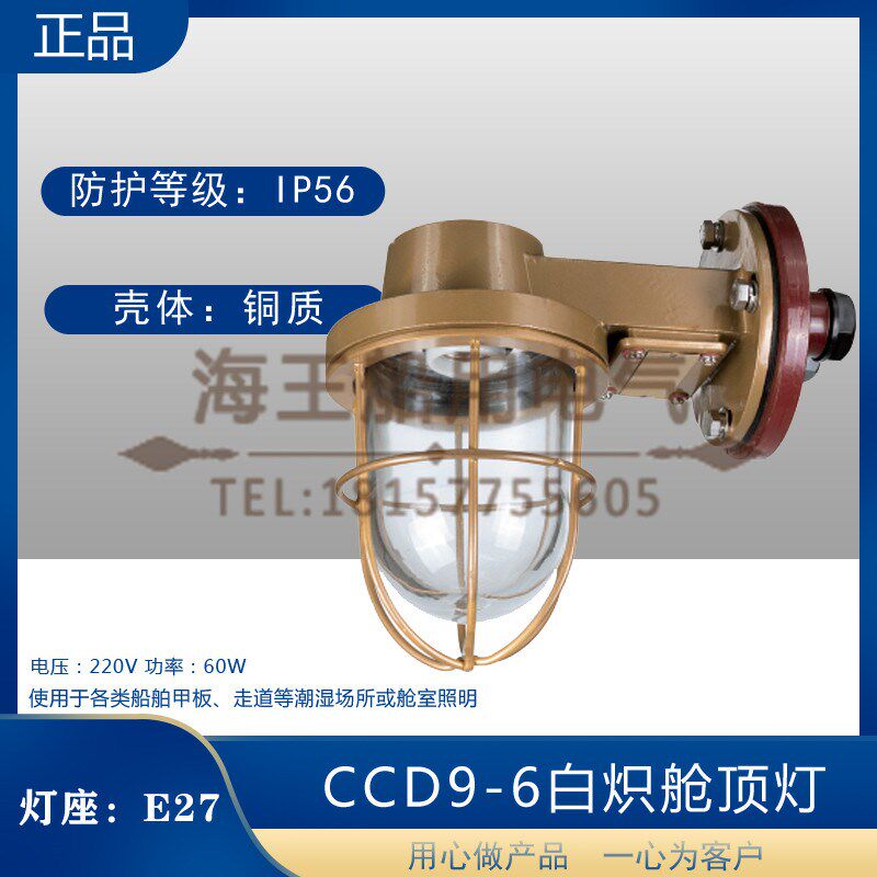 船用铜质白炽舱顶灯CCD9-6/6A走道甲板照明灯玻璃灯罩60W/25W