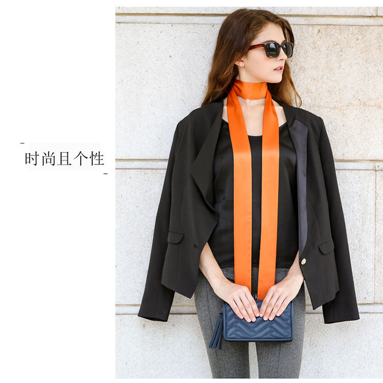真丝飘带长条领巾领带窄丝巾女丝带腰带桑蚕丝双层绸缎5CM*195CM