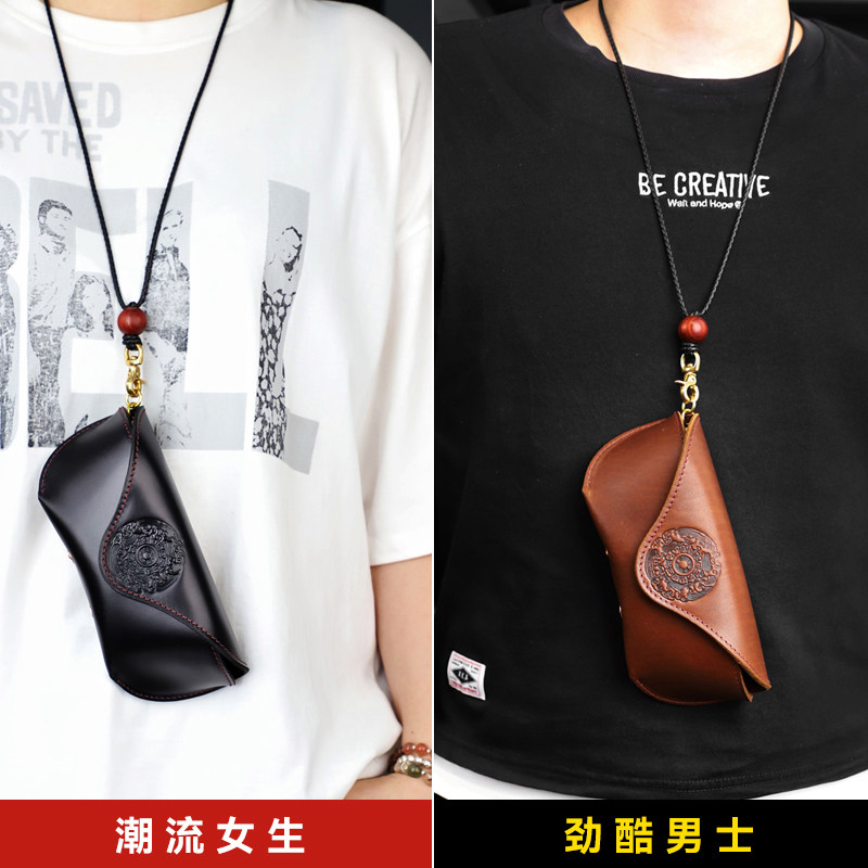 手工真皮眼镜盒男士头层牛皮抗压太阳镜盒墨镜袋女士便携眼镜包潮