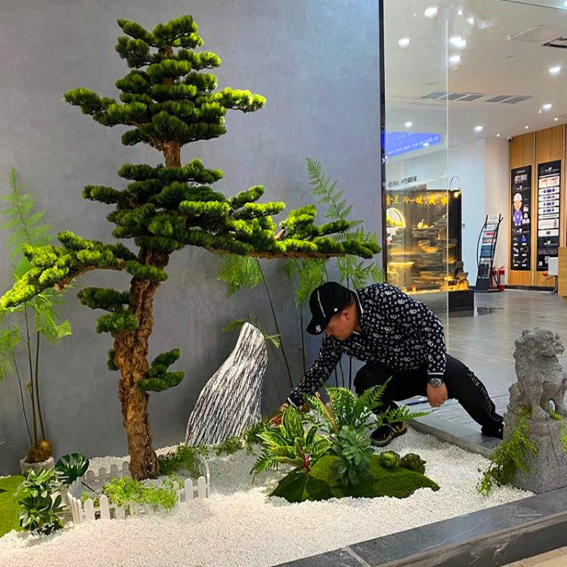 仿真迎客松室内外装饰造景仿真树绿植罗汉松假美人松大型落地摆件
