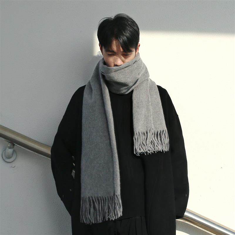 围巾男冬季韩版百搭简约纯色男士围巾秋高档生日礼物情侣围巾女