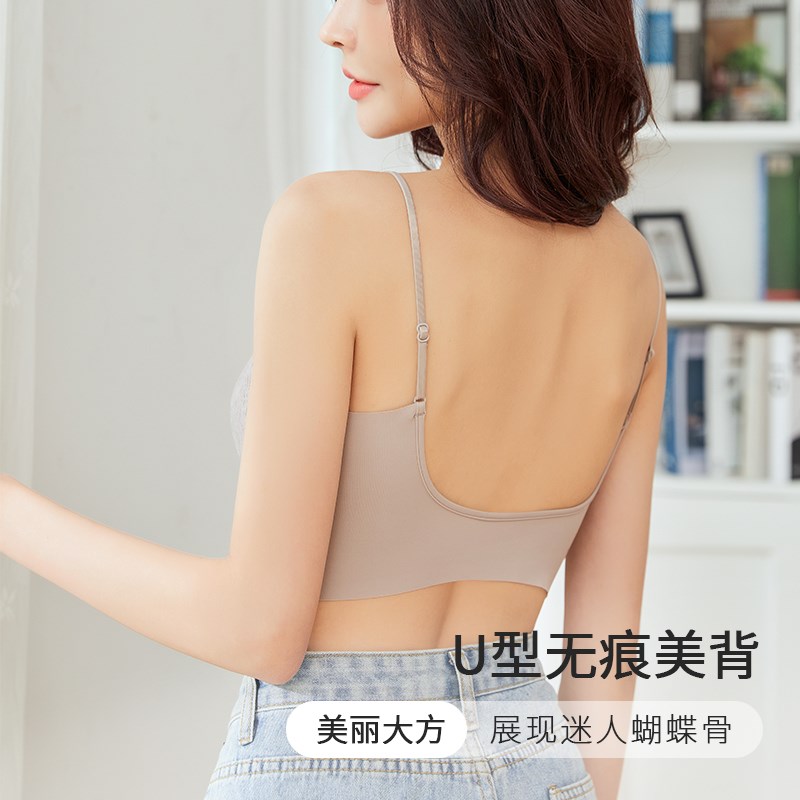 新欧货美背吊带胸垫内衣女背心一体式蕾丝防走光一字抹胸裹胸文胸