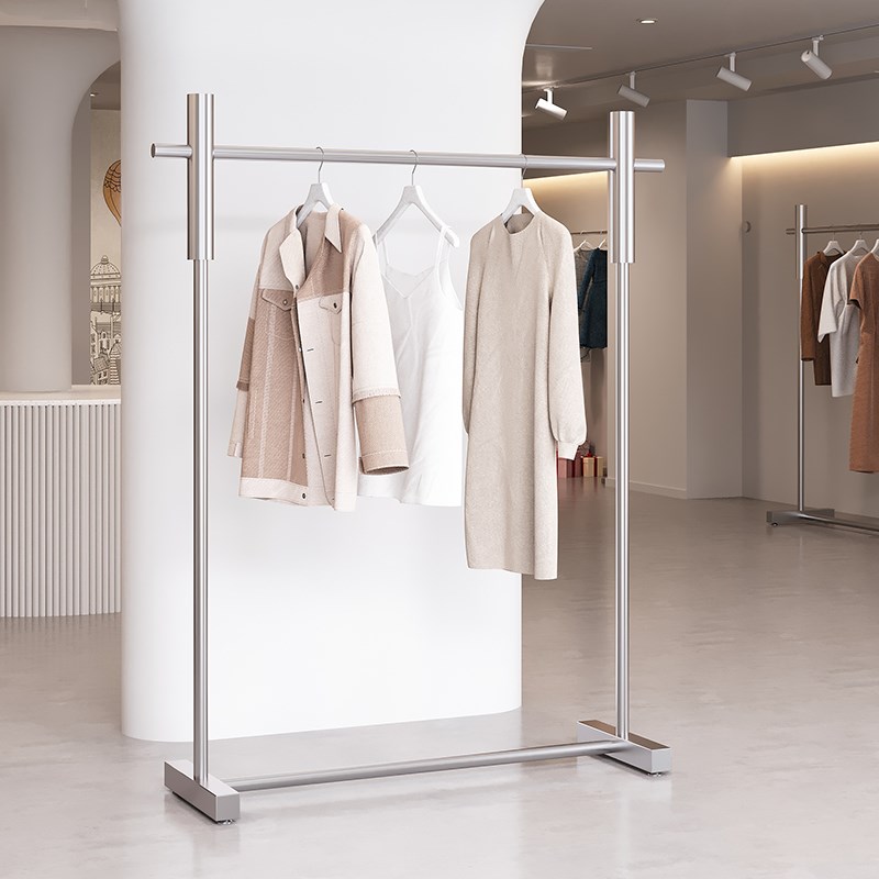 服装店衣架展示架阳台晾衣杆顶装固定式挂衣架落地式不锈钢管双杆