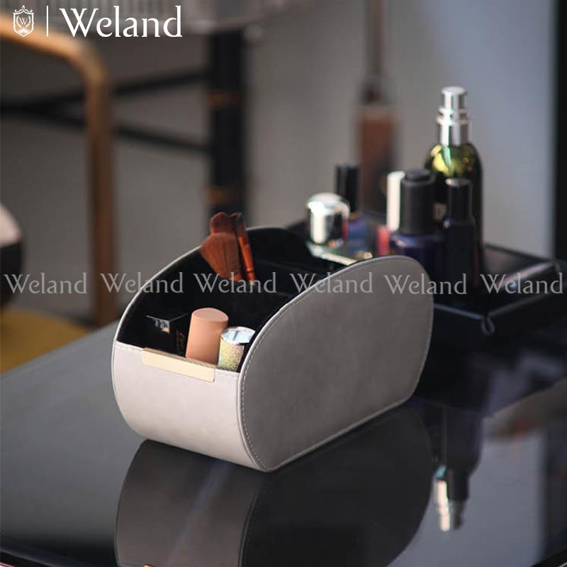 WL桌面收纳盒简约客厅茶几皮革多层分隔手机化妆品遥控器收纳盒