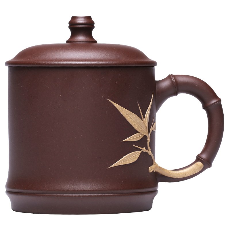 大容量个人专用办公茶具宜兴紫砂杯男士泡茶杯带盖纯手工贴花盖杯