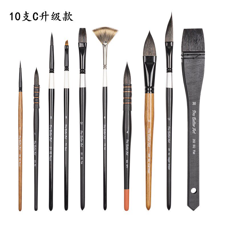 专业水彩画笔勾线平头笔圆头刷扇形笔胖子拖把刷风景画笔套装福袋