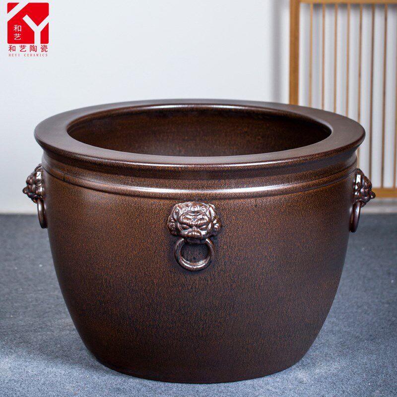 仿古陶瓷大缸庭院狮子头荷花缸祠堂风水缸锦鲤金鱼缸寺庙摆设大缸