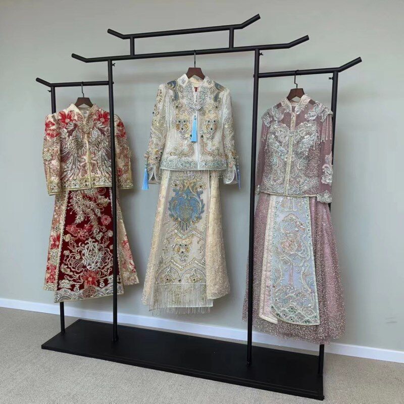 新中式仿木秀禾服挂衣架婚纱店礼服旗袍展示架落地式汉服唐装货架
