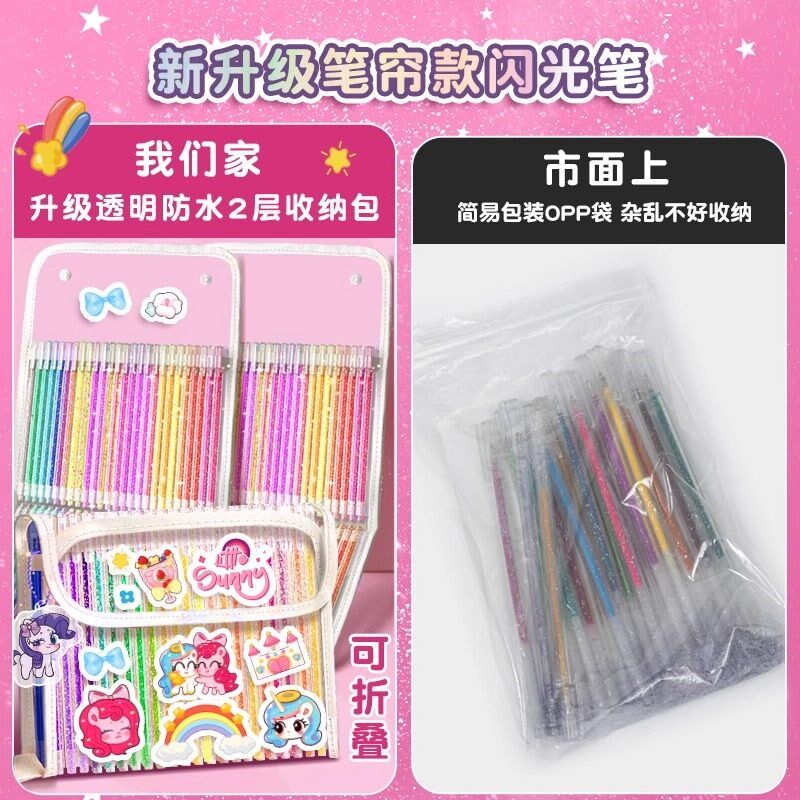 小马保丽彩色闪光笔亮晶晶珠光萤光标记笔流沙银光啫喱发光水彩笔
