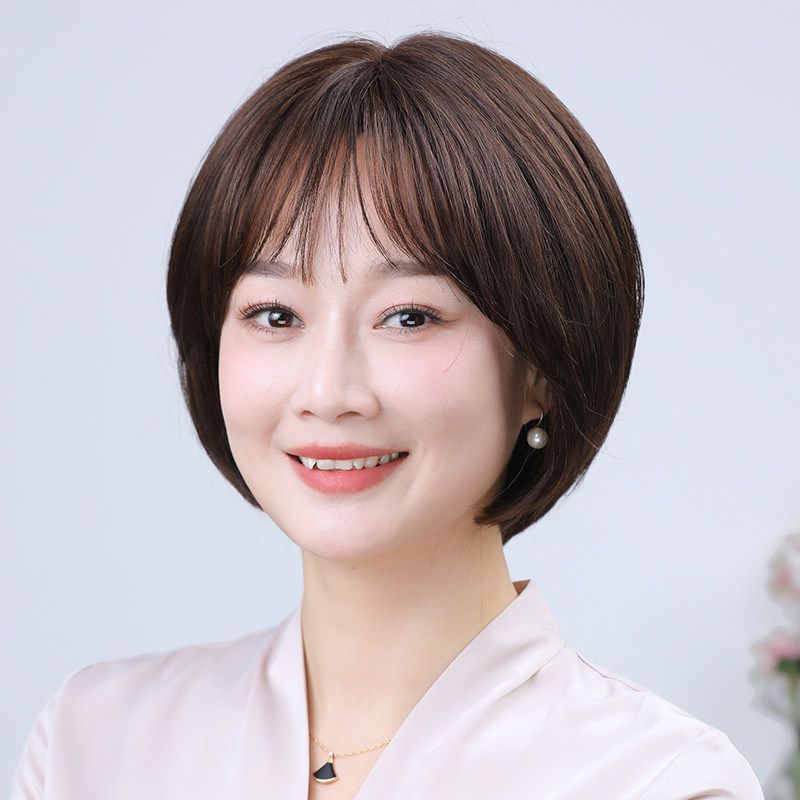 假发全头套女真发全真人发妈妈款中老年人女士自然波波头短发发套
