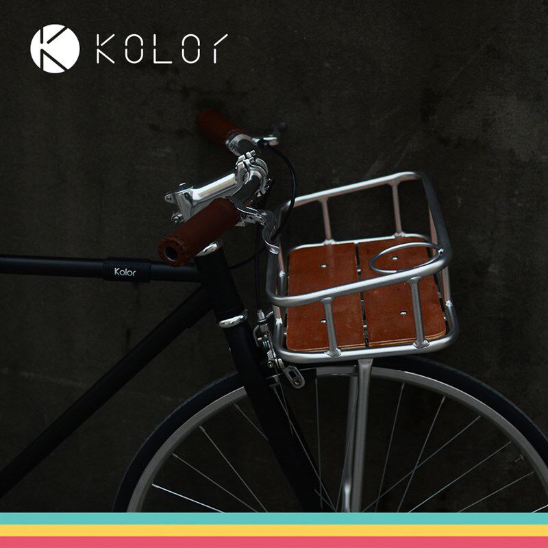 Kolor卡勒车篮 复古自行车车篮铝合金车筐竹板竹制