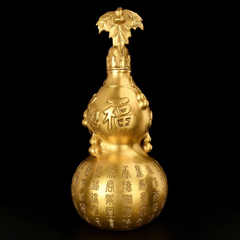 百福铜葫芦摆件纯黄铜开口空心大号胡芦客厅办公室玄关装饰工艺品