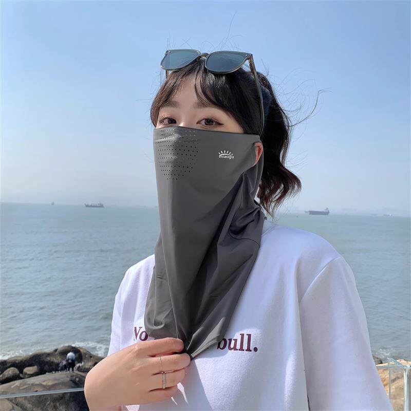 冰丝防晒面罩男女全脸防紫外线骑行帽护颈遮脖子口罩面纱开车脸罩