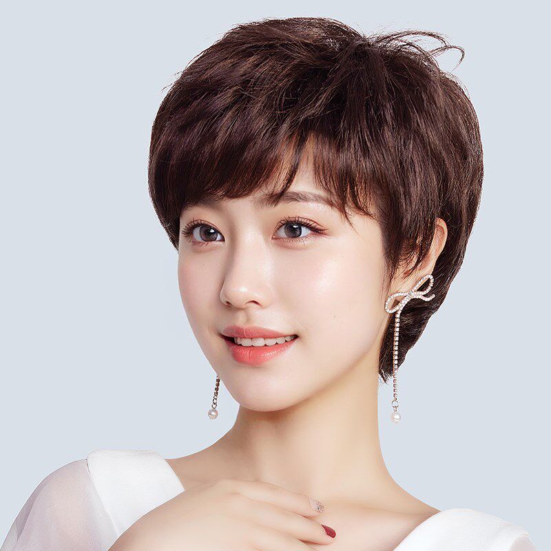 假发女全头套短发妈妈款中年全真发女士真发全真人发真头发假头发