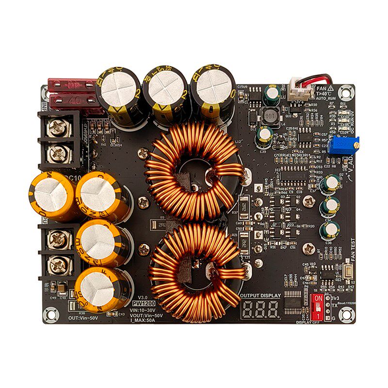 大功率1200W50A大电流升压电源模块双电感音频功放专用电源PW1200