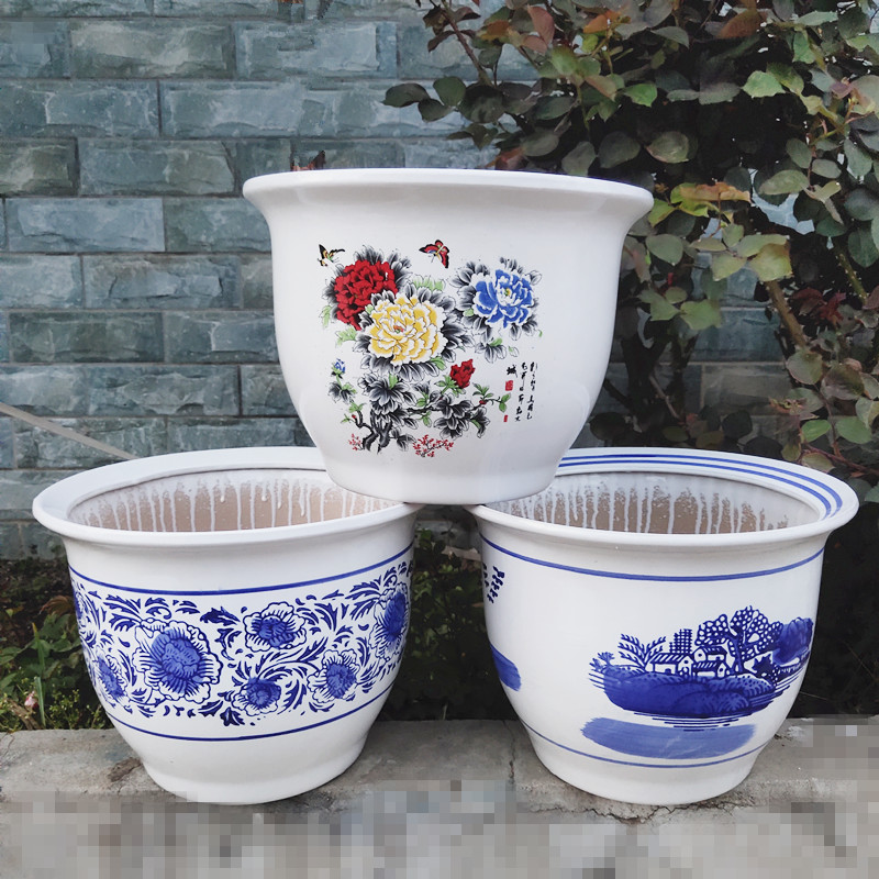 陶瓷盆大花盆特价包邮 特大号45cm青花瓷陶瓷花盆透气 花卉盆景