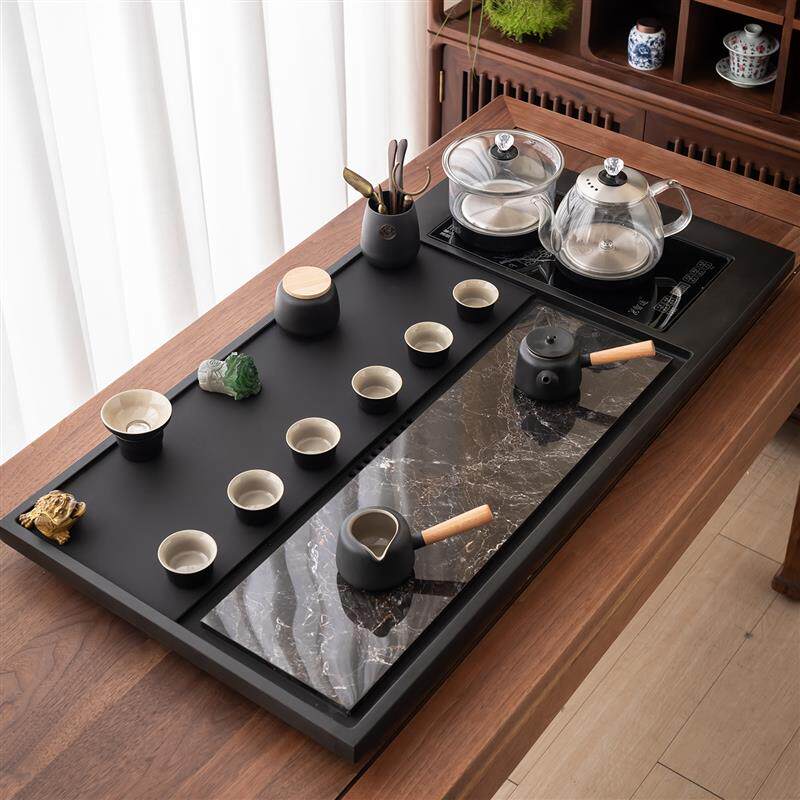 天然乌金石茶盘家用简约轻奢高端全自动烧水茶台岩板茶具套装茶海