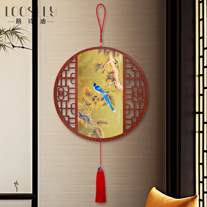 金色富贵花鸟中国结大挂件新中式餐厅装饰画玄关书房客厅过道挂饰